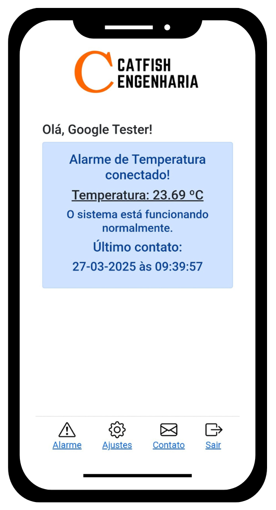 Aplicativo Catfish SAFE — tela de temperatura